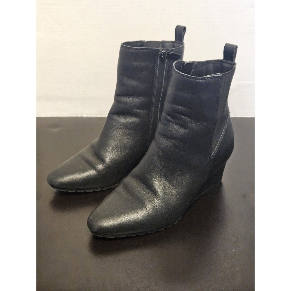 Sz 7m - Blondo Veena Black Leather Waterproof Wedge Booties